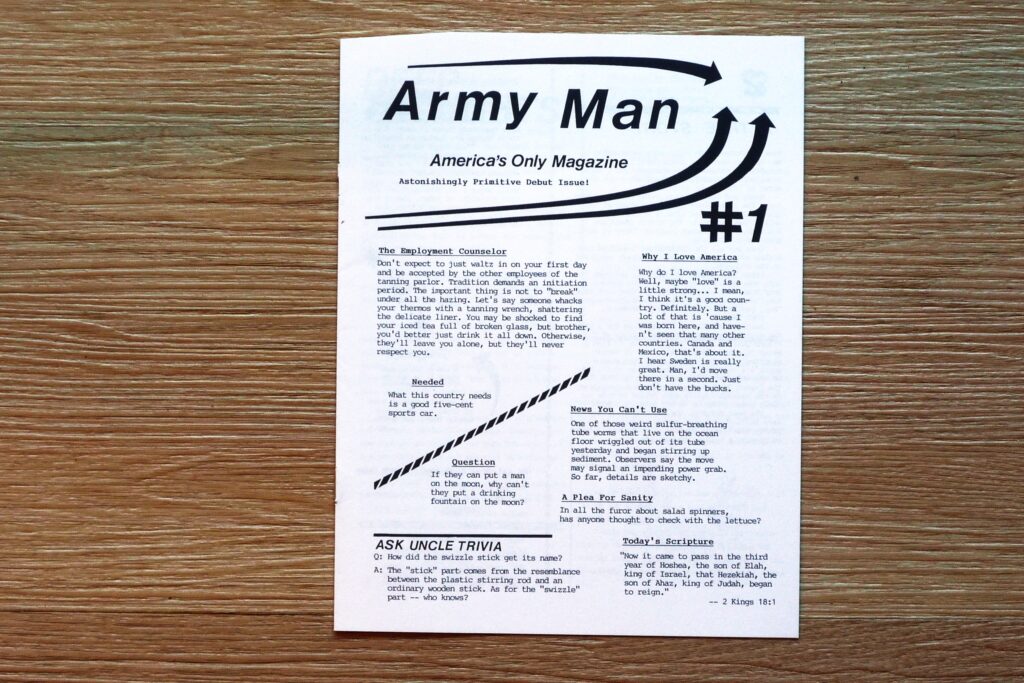 Photo of Simpsons-writer George Meyer's dark humor zine: Army Man